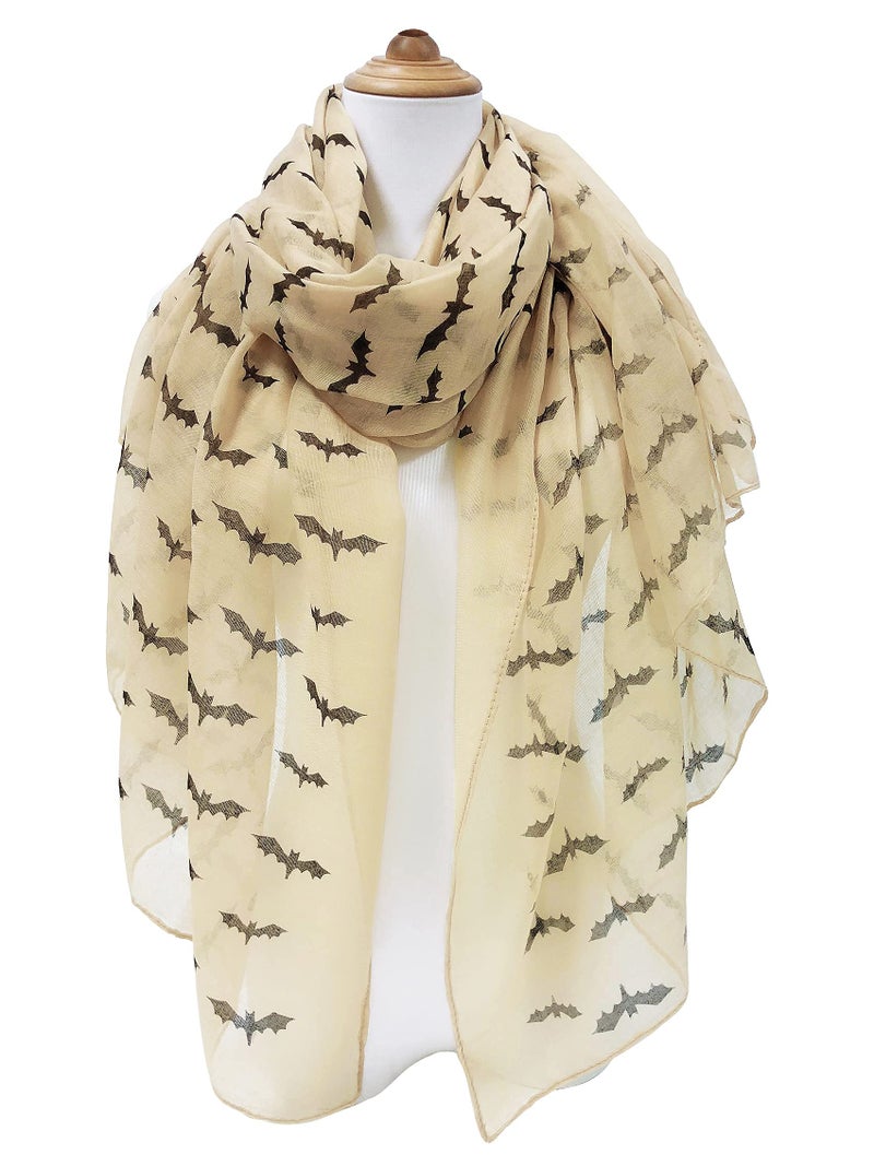 GERINLY Bat Print Women Scarfs Animal-themed Headwrap Scarves Goth Accessories for Halloween Decoration (Khaki) - Image 4